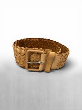 Club Monaco Woven Leather Belt Beige Tan Braided Wide Belt S/M
